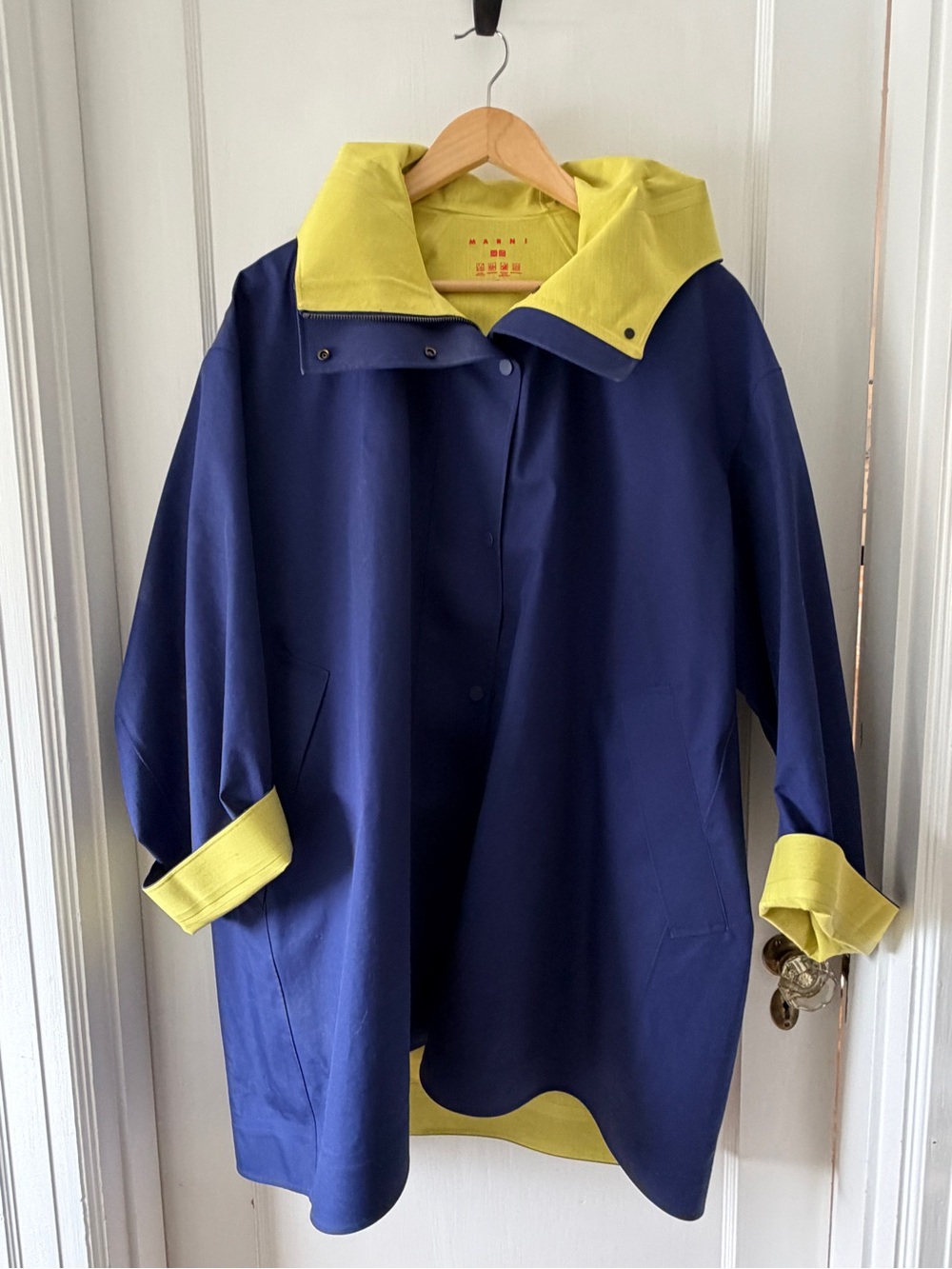 RARE Marni Navy and Yellow Hooded Raincoat